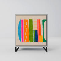 SIDEBOARD GEOMETRIC SHINE, Grau, 57,5x42x67,5 cm, Schwarze Metall-Rahmenfüße - Multicolor/Schwarz, Holzwerkstoff/Metall (57.5/67.5/42cm) - SpaceRebels