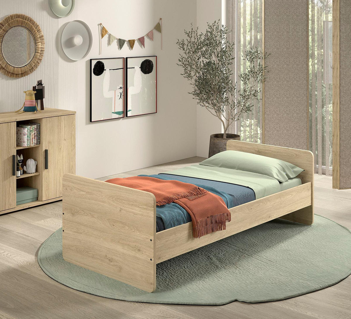 BABYBETT 60x120 Keelia Eiche Melamin mit Lattenrost - Eichefarben, Kunststoff (60/120cm) - 58aufmkessel
