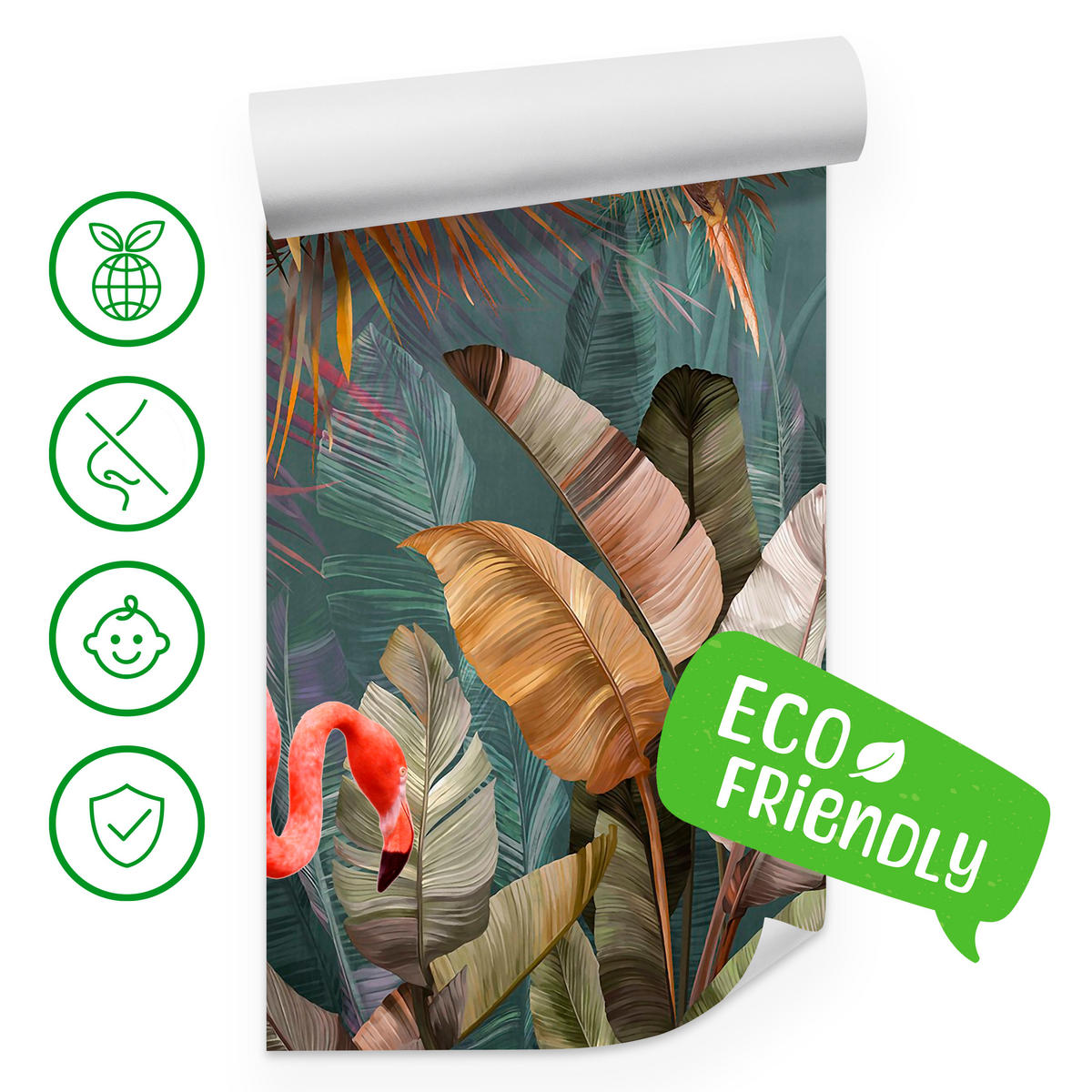 FOTOTAPETE für Wohnzimmer Flamingos Dschungel Blätter Tropisch 450x315 - Multicolor, Papier (450/315cm) - Muralo