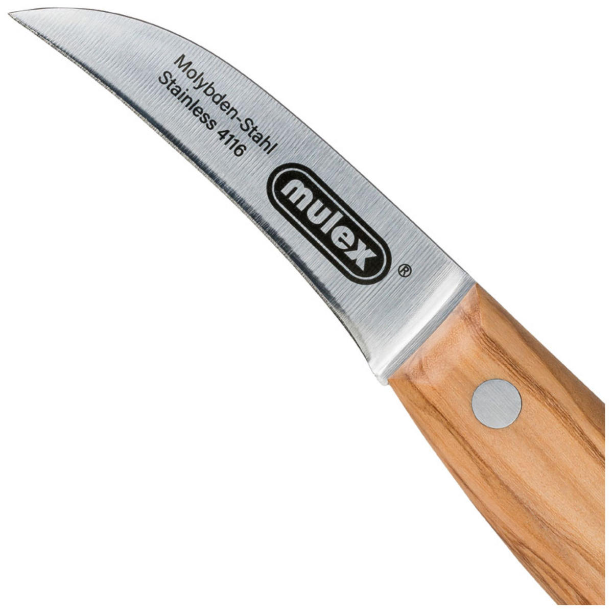 SCHÄLMESSER geschmiedet mit Olivenholzgriff - Tourniermesser gebogen - Braun, Holz (17cm) - Mulex