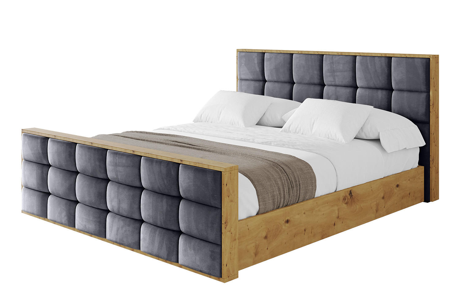 POLSTERBETT mit Bettkasten, Fußteil und Lattenrost, Boxbett ohne Matratze - ENZO2-Z 120x200 Dunkelgrau - Dunkelgrau, Holzwerkstoff/Textil (120/200cm) - ALTDECOR