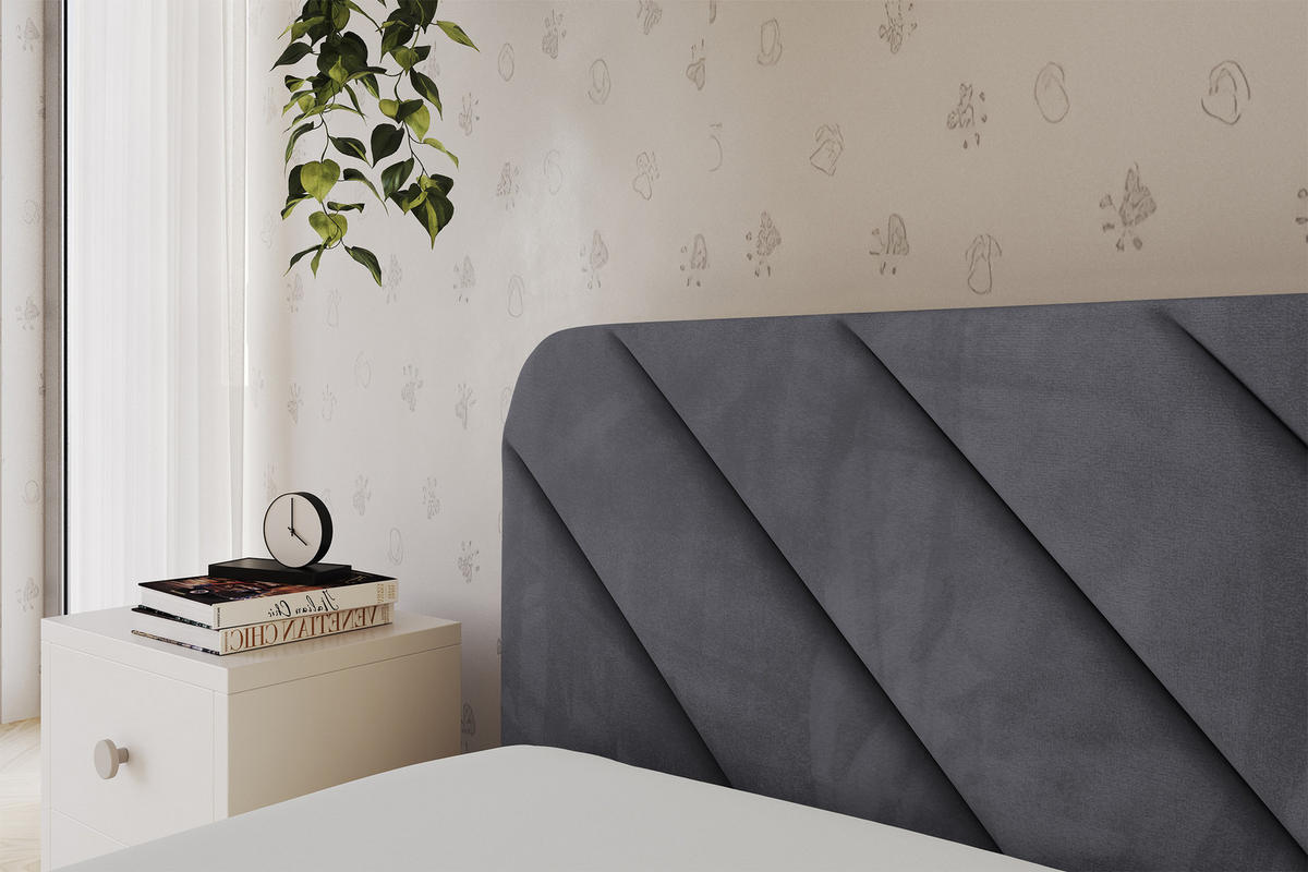 EINZELLBETT Jugendbett mit Bettkasten und Matratze H3/H4, Rechts - FIKY 80x200 Dunkelgrau - Titanfarben, Holzwerkstoff/Textil (80/200cm) - ALTDECOR