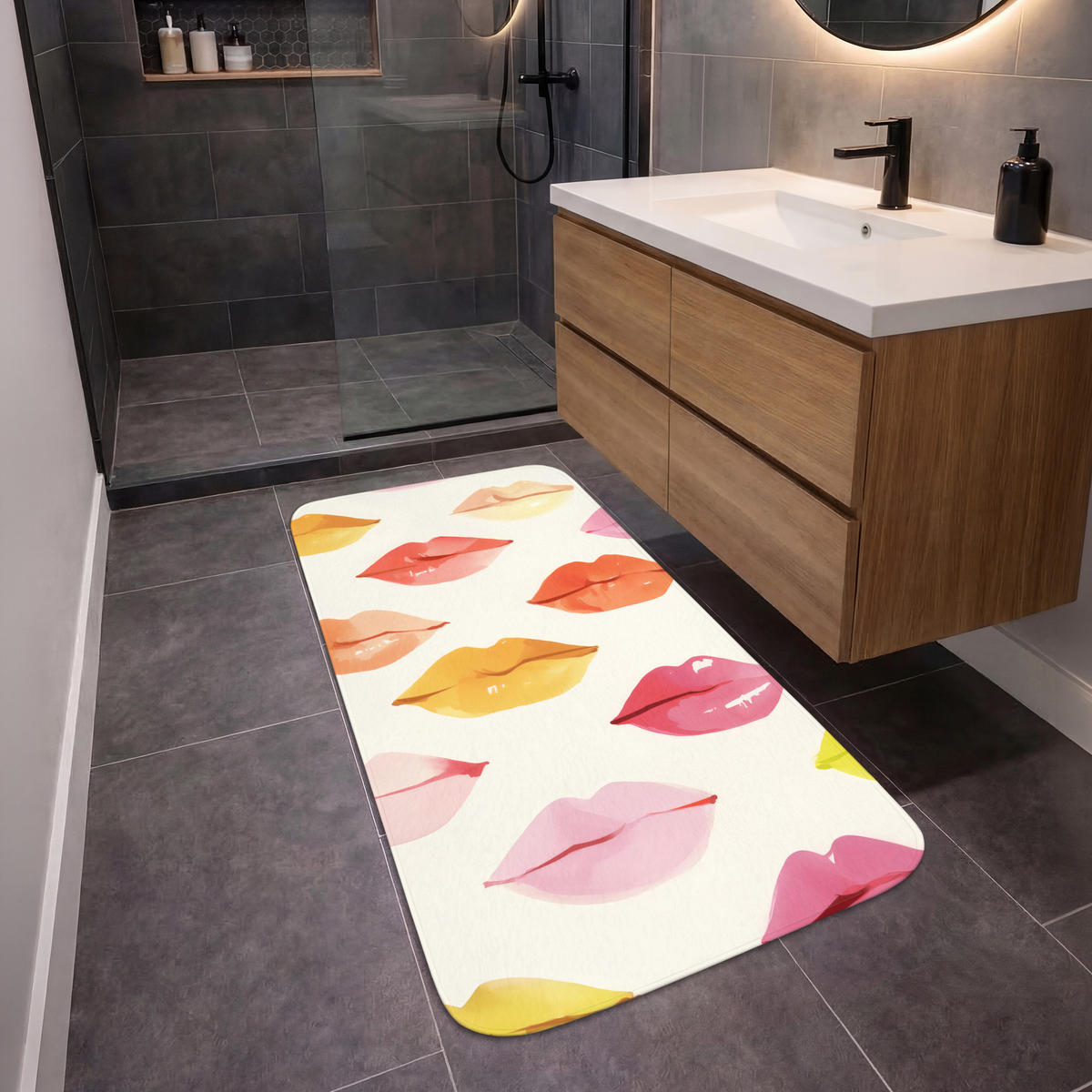 KOUPELNOVÁ PŘEDLOŽKA Rty - barevné - lesklé 60x120 cm - růžová, textil/plast (60/120cm) - OnlyWow