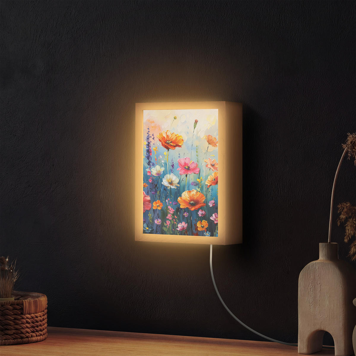 NÁSTĚNNÁ LAMPA Květiny - Příroda - Akvarel - Umění 20x30 cm - různobarevná, kompozitní dřevo (20/30/8cm) - OnlyWow