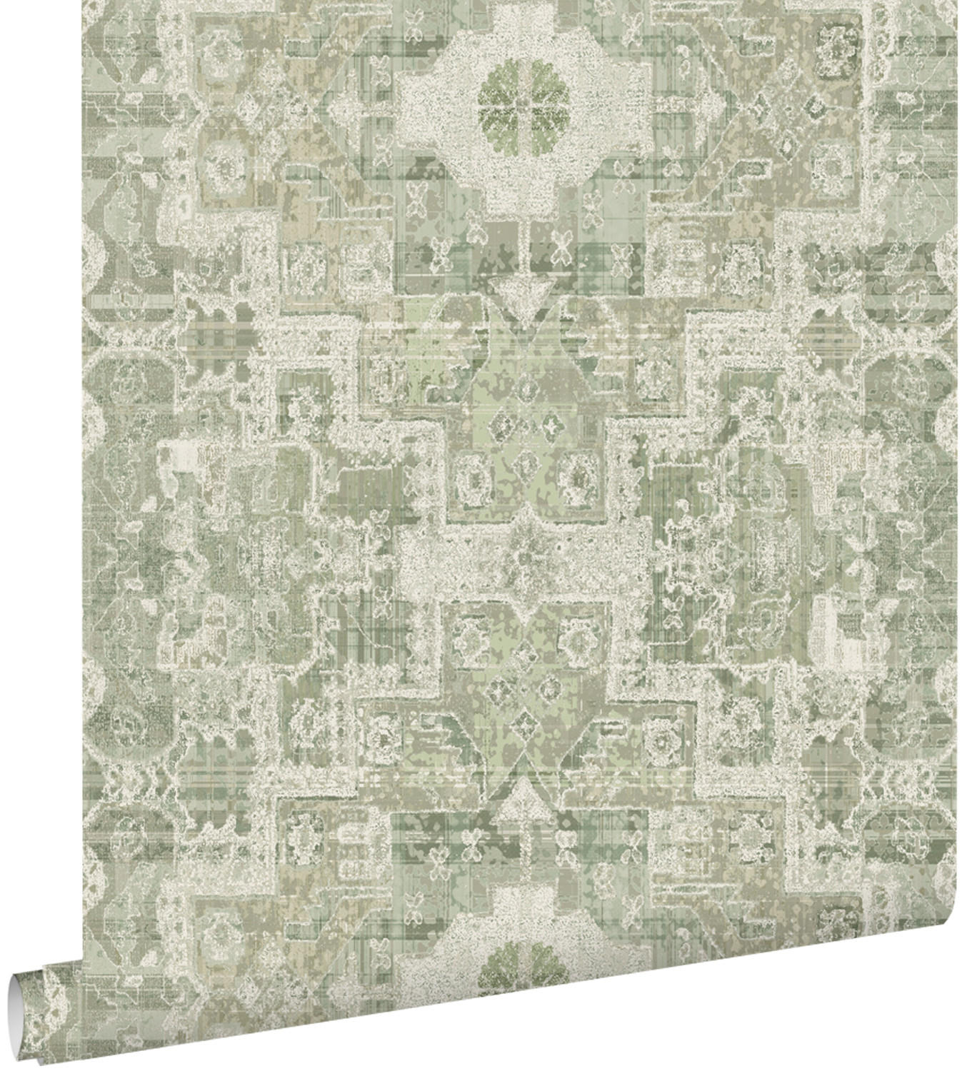 TAPETE orientalisches Kelim-Patchwork 50 x 900 cm - Grün, Papier (50/900cm) - ESTAhome