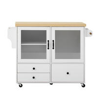 KÜCHENINSEL 100/42-70/91,5 cm weiß natur mit klappbarer Arbeitsplatte und Rollen - Weiß, Holzwerkstoff (100/91.5/70cm) - OKWISH