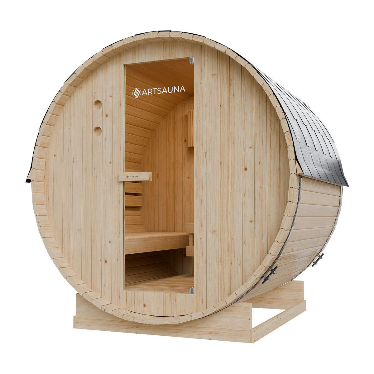 FASSSAUNA Spitzbergen 180 cm mit 6 kW Saunaofen (4 Personen) - Naturfarben, Holz (191/193/180cm) - Artsauna