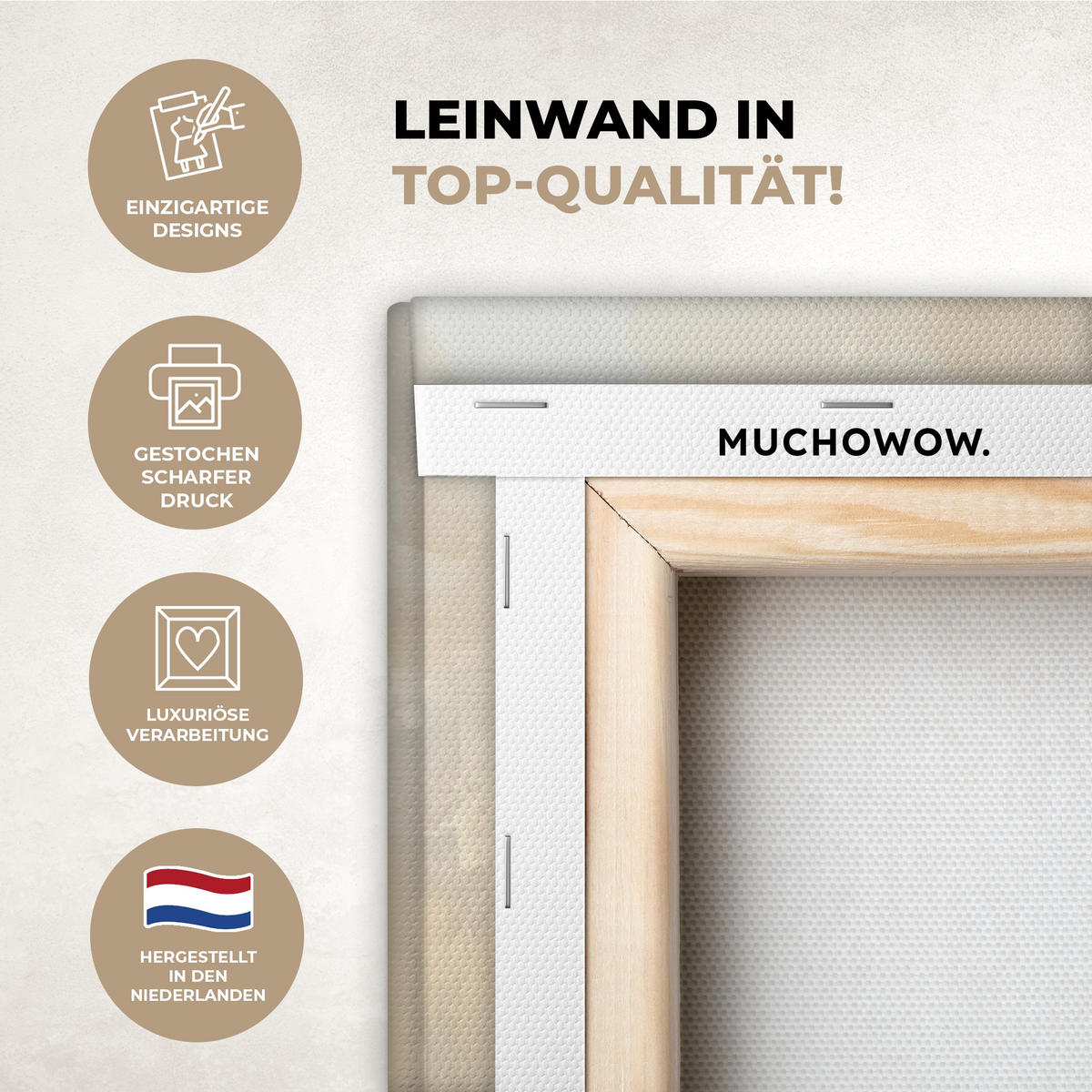 LEINWANDBILD Hase - Ohren - Braun Wandbild Wohnzimmer 50x50 cm - Beige, Textil (50/50cm) - MuchoWow