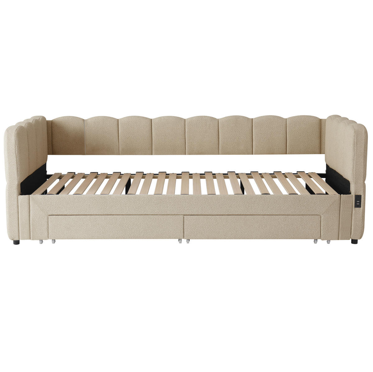 POLSTERBETT aus Chenille 90x200 cm in Beige mit Ausziehfunktion & USB - Beige, Textil (90/200cm) - Modfu