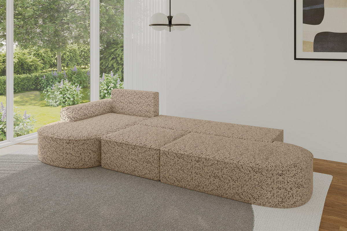 ECKSOFA mit Schlaffunktion Ottomane Links MARI L2-S 368X167X85 Braun Velours - Eichefarben/Schwarz, Holzwerkstoff/Kunststoff (368/167cm) - ALTDECOR