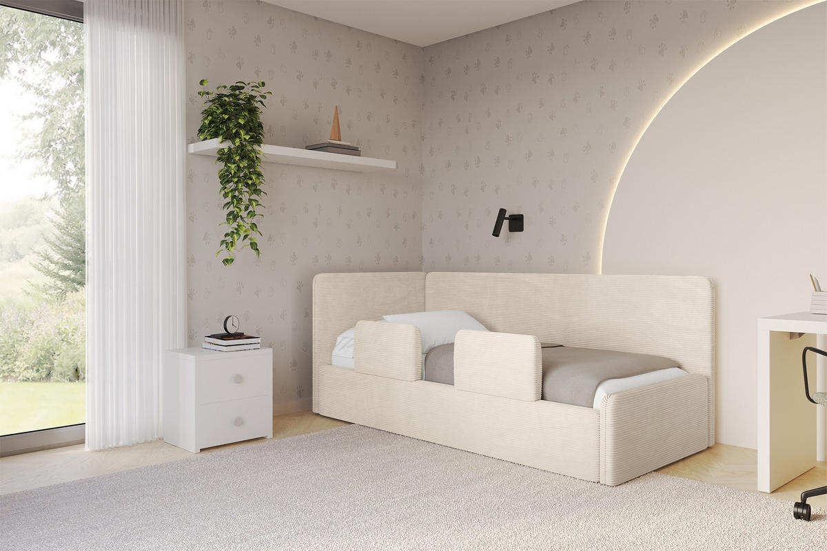EINZELLBETT Jugendbett mit Bettkasten, Rechts - NORY 100x200 Beige - Kaschmir, Holzwerkstoff/Textil (100/200cm) - ALTDECOR