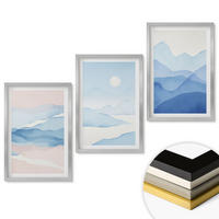 WANDBILDER 3er Set - 40x60 cm Silberner Rahmen - Aquarell: Blau-rosa Berge - Silberfarben, Kunststoff (40/60cm) - ArtPrintCave