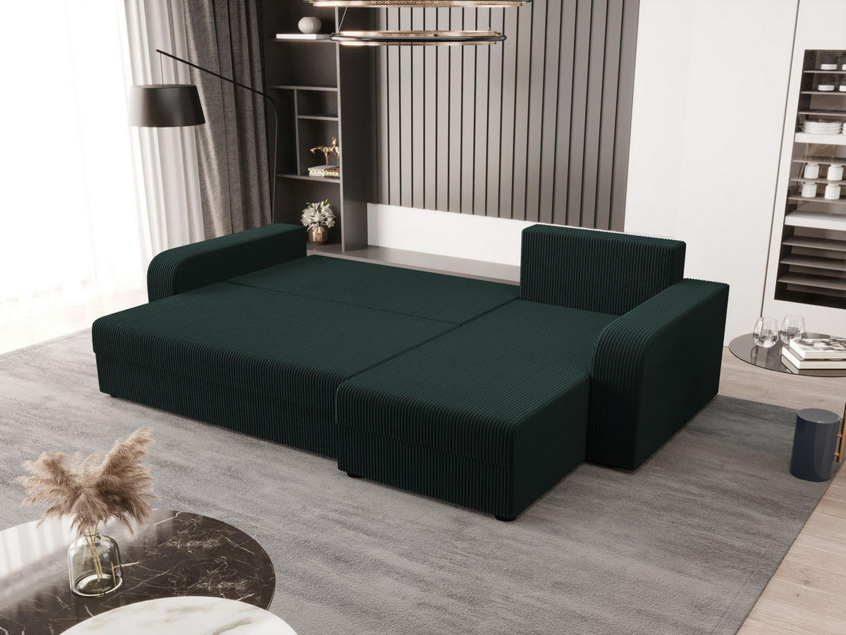 ECKSOFA HEWLET L BIS Zoom 10 Rechts mit Schlaffunktion - Dunkelgrün, Textil (240/140cm) - Bedante