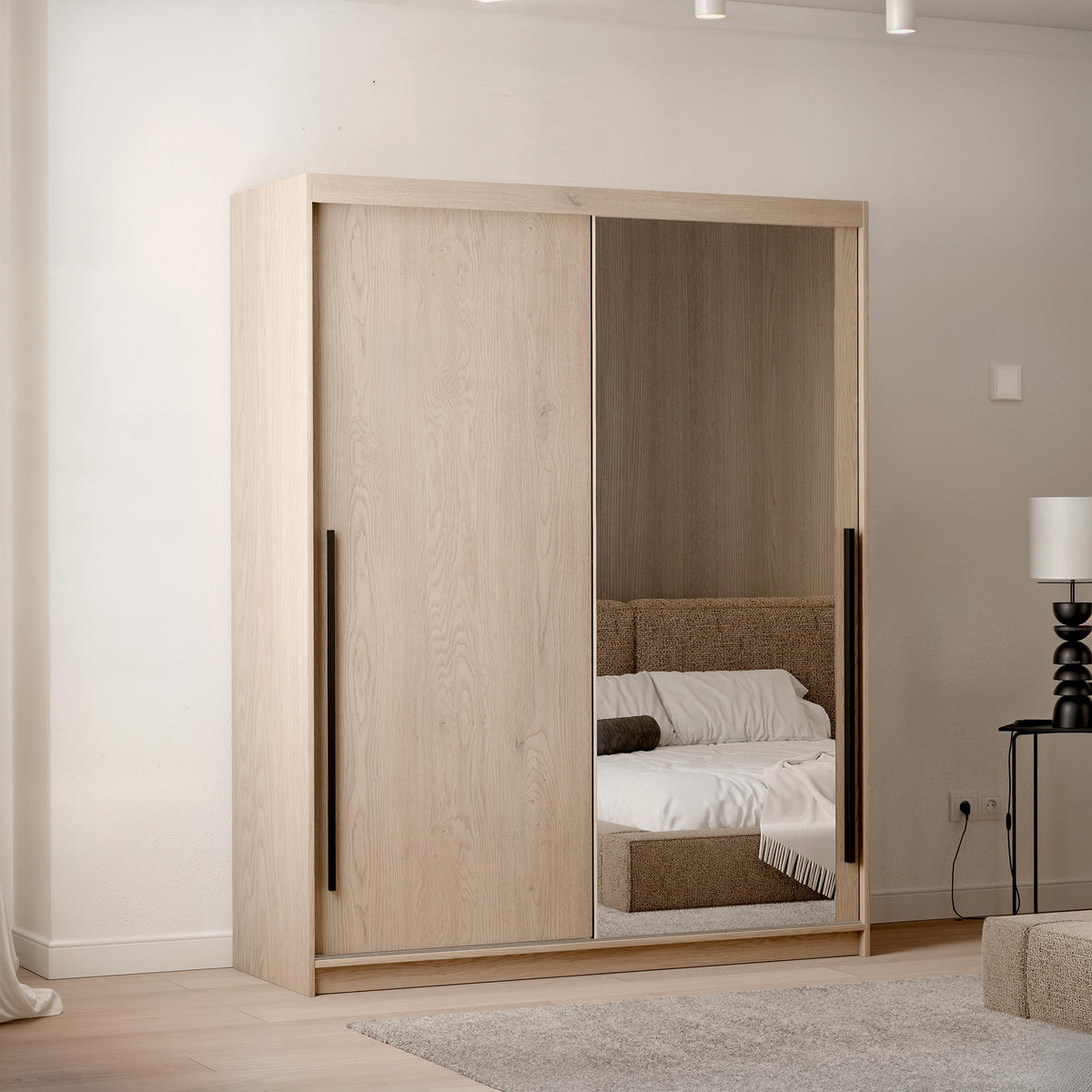 SCHIEBETÜRENSCHRANK SILENTE 160 cm mit Einlegeböden und Kleiderstange - Braun, Holzwerkstoff (160/205/60cm) - Idohome