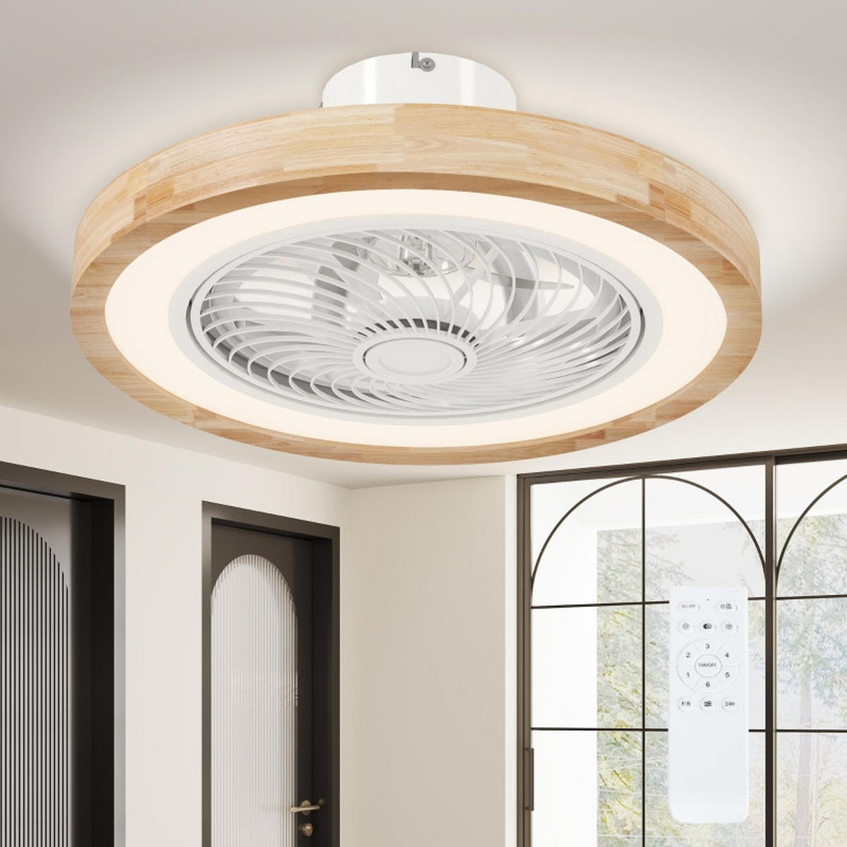 DECKENVENTILATOR LED Licht RGB 40W Fernbedienung Timer Natur - Braun, Kunststoff (50/50/22.5cm) - CASIVA