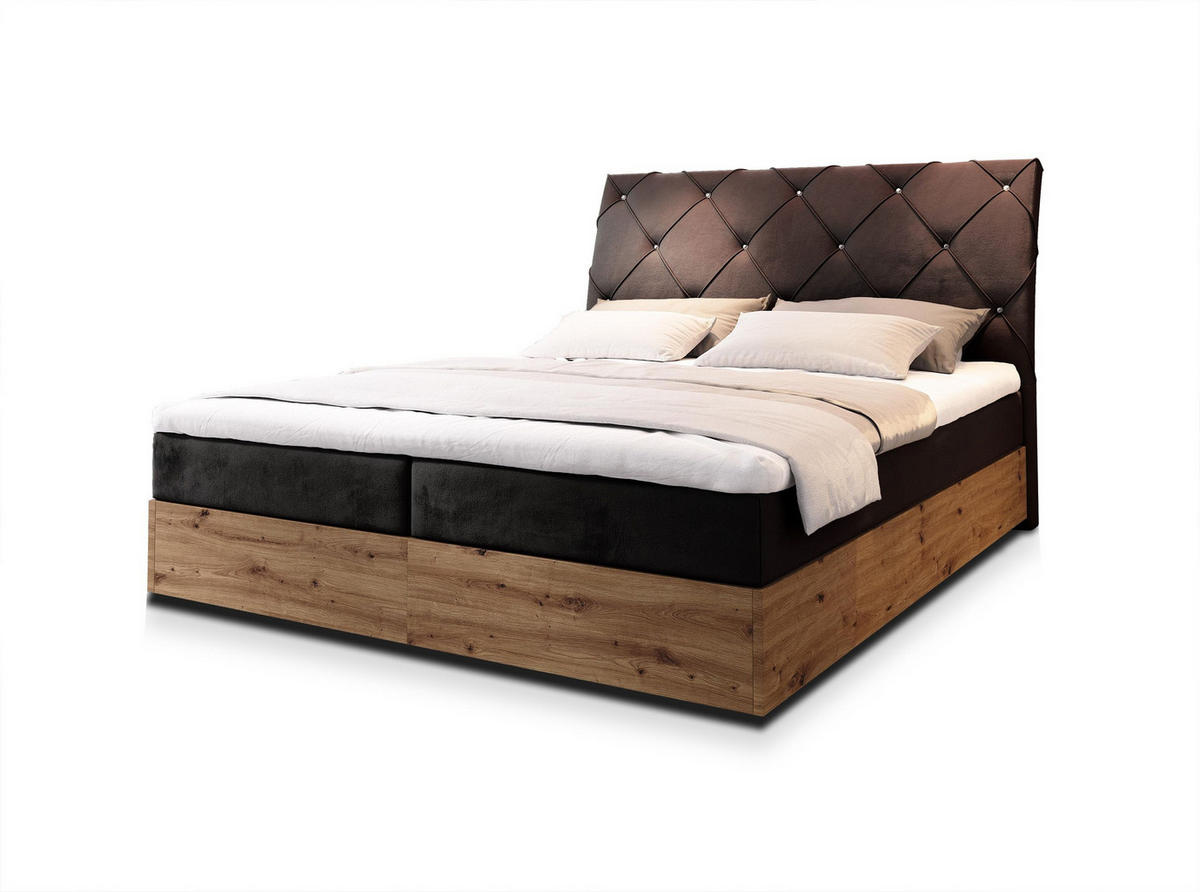 POSTEL BOXSPRING VELLANO 160x200 cm, s matrací a úložným prostorem, hnědá - hnědá, kompozitní dřevo/textil (160/200cm) - MASSENO