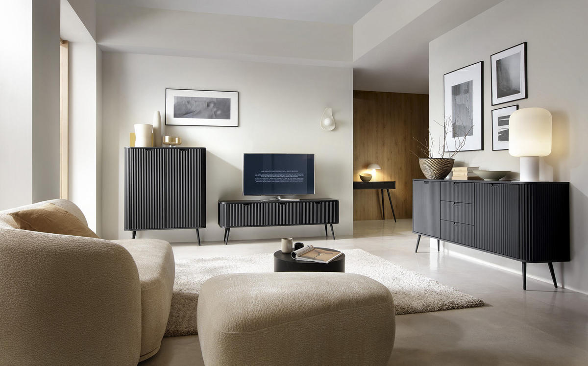 TV-SCHRANK Zova Schwarz, Goldene Beine, Tv-Tisch - Goldfarben/Schwarz, Holzwerkstoff/Metall (168/57/39cm) - Bettso