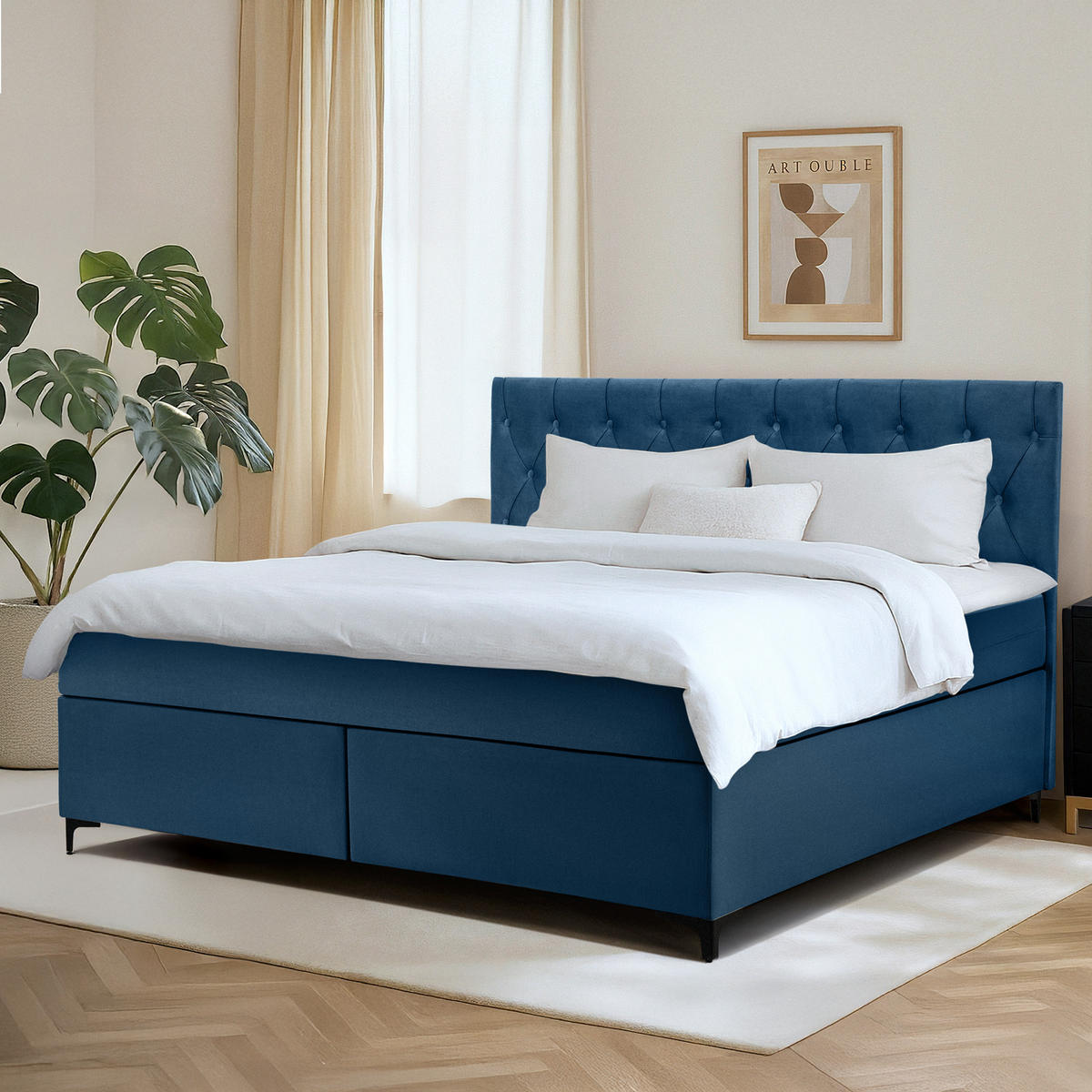 POLSTERBETT ARDEA, Marineblau - Schwarz/Dunkelblau, Holz/Holzwerkstoff (180/200cm) - KONSIMO®