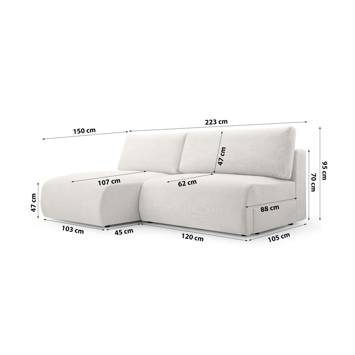 ECKSOFA Ripley mit Schlaffunktion, Wei� - Weiß, Textil (223/150cm) - Fedve