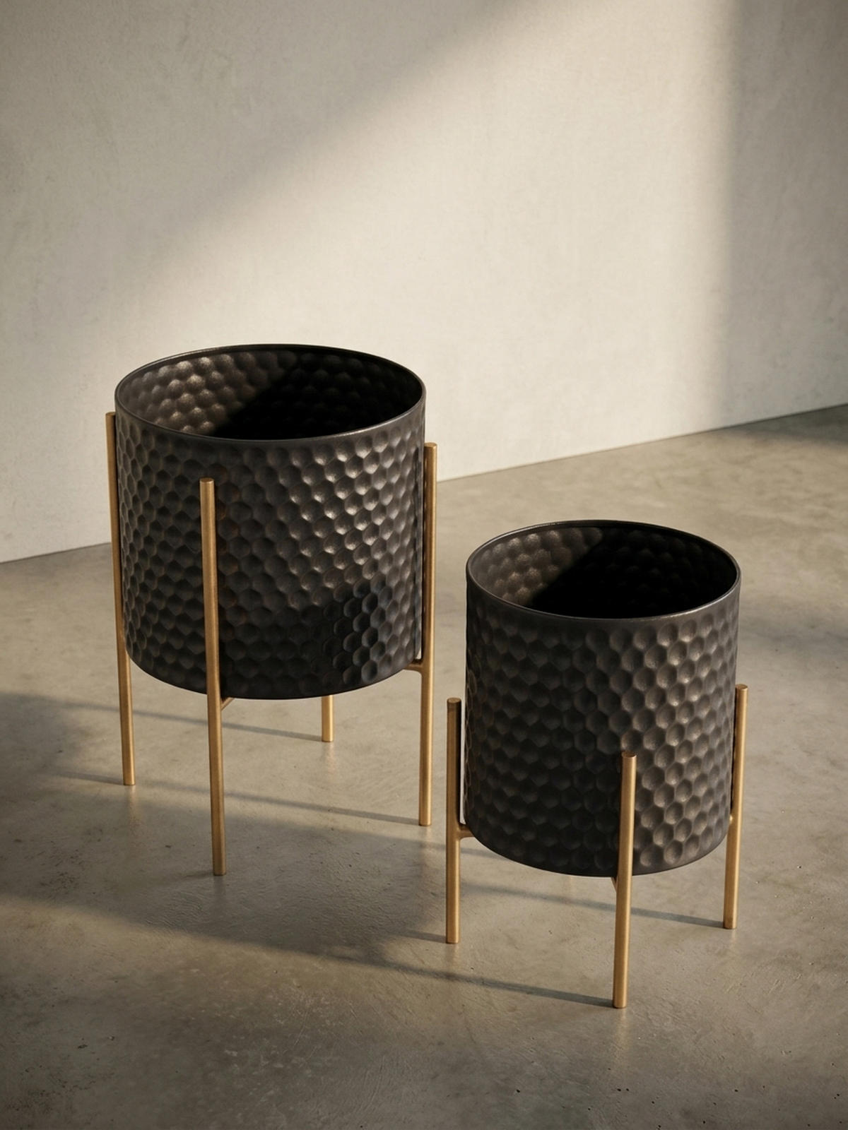 PFLANZKÜBEL 2er Set Metall Schwarz/Gold rund elegant - Schwarz, Metall (30/44cm) - KADIMA DESIGN