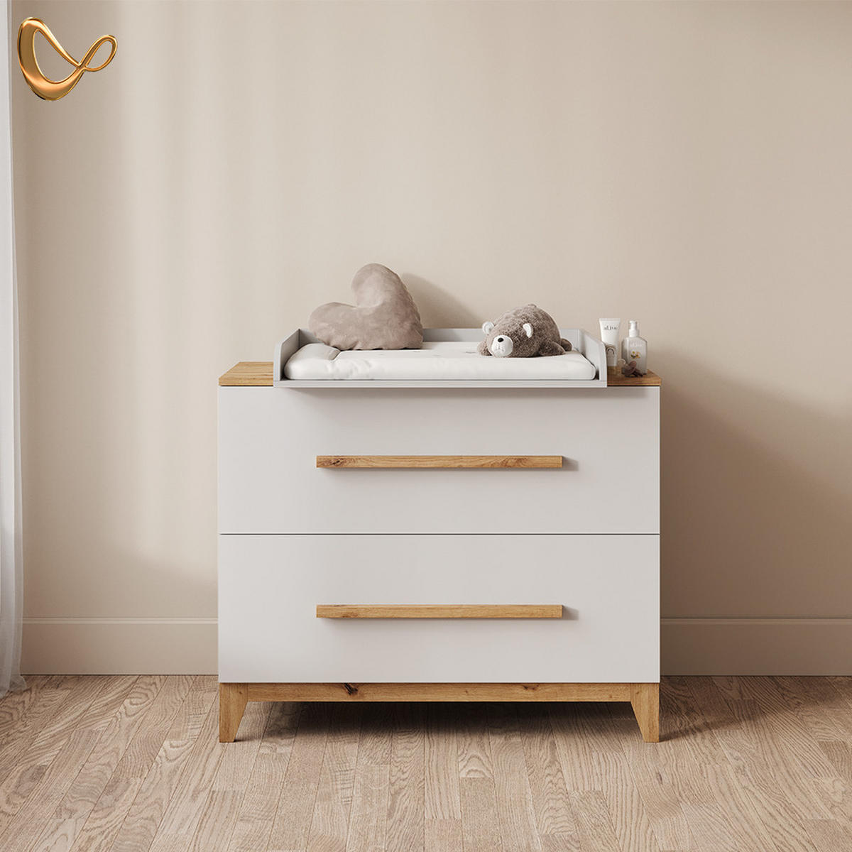 WICKELKOMMODE Mailo Weiß/Artisan mit 2 Schubladen - Weiß/Eiche Artisan, Holzwerkstoff (108/98/70cm) - Livinity®
