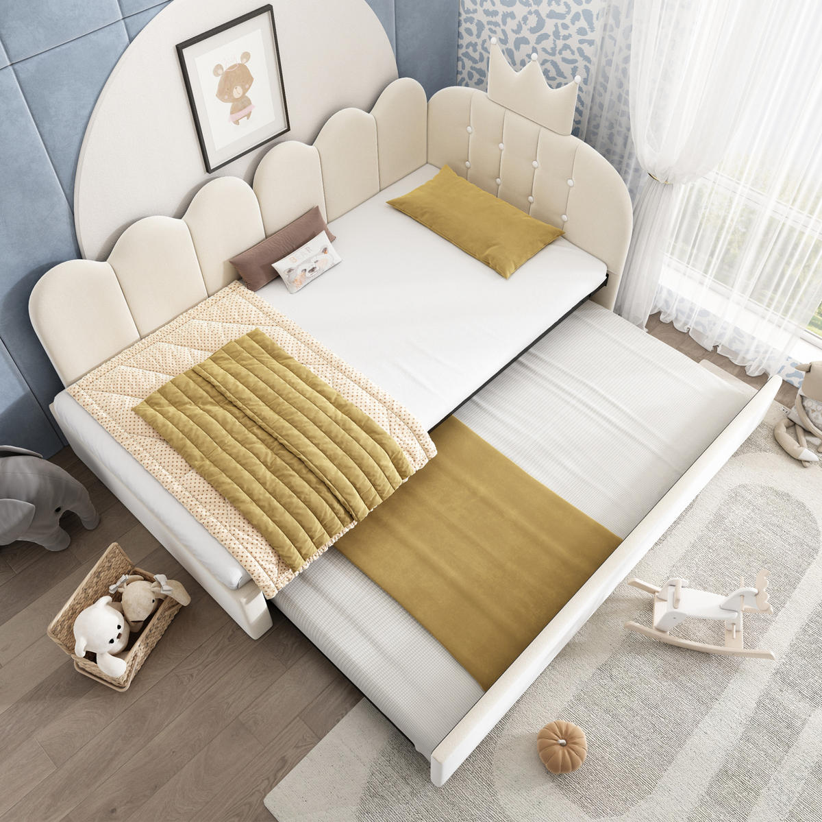TAGESBETT 90/200/190 cm Beige aus Samt mit Ausziehbett - Beige, Textil (90/200cm) - OKMYHOME