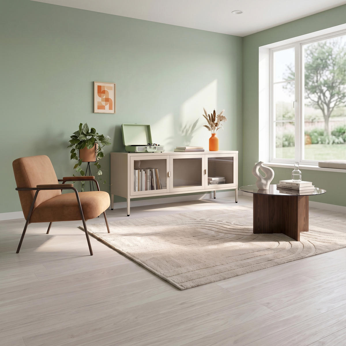 TV-STÄNDER Metall industriell EZRA, 130 cm, 3 Türen, Beige und Sicherheitsglas - Beige, Metall (130/55/40cm) - Sicaan