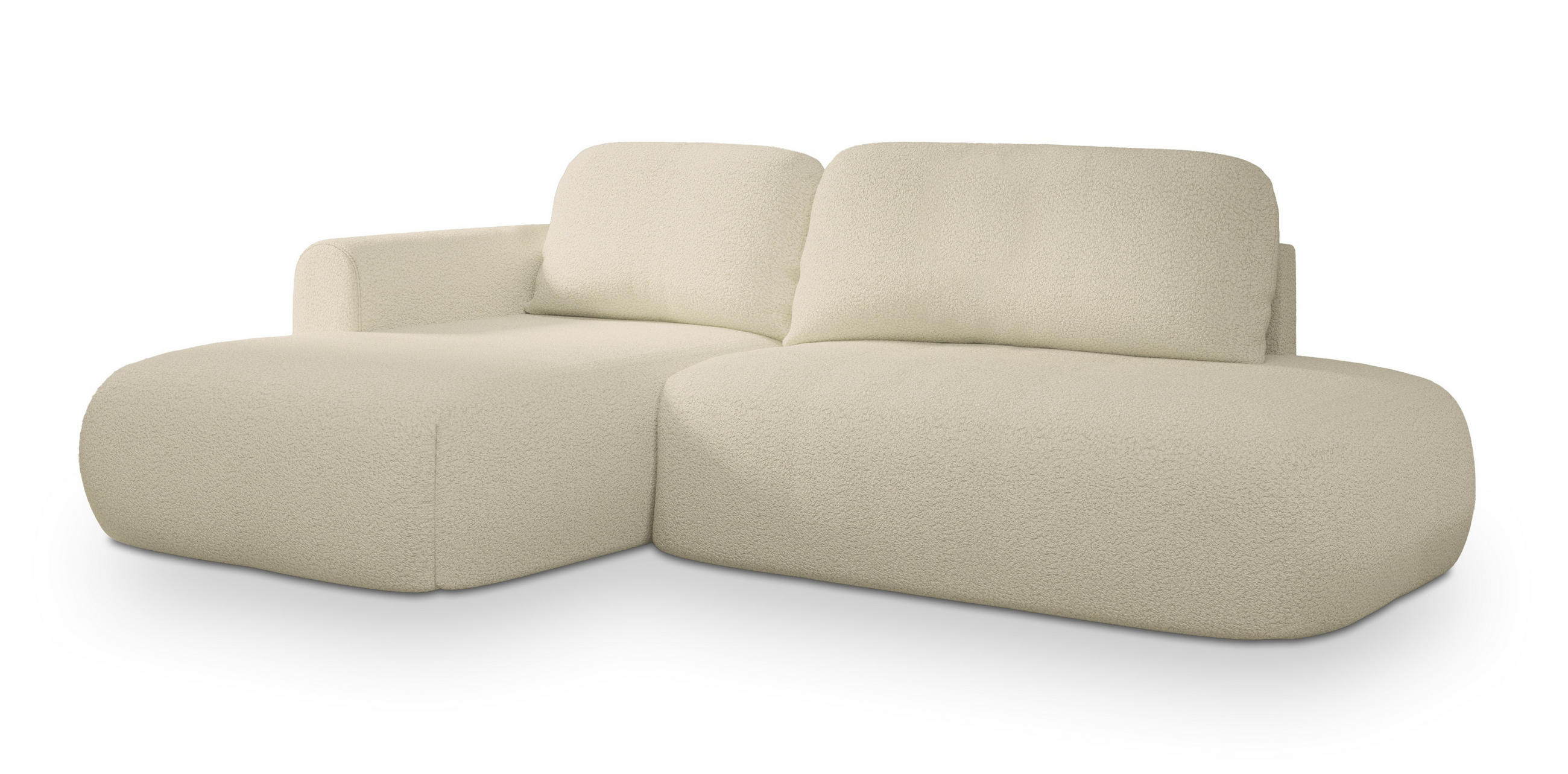 ECKSOFA NUVIRA L-S Creme Boucle-Stoff mit Schlaffunktion - Creme, Holz (274/165cm) - MASSENO