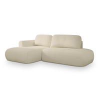 ECKSOFA NUVIRA L-S Creme Boucle-Stoff mit Schlaffunktion - Creme, Holz (274/165cm) - MASSENO