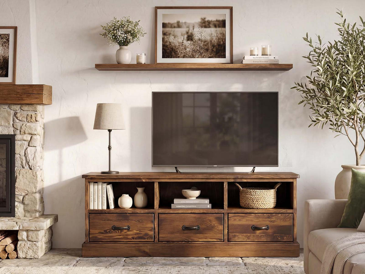 KOMODA POD TELEVIZI z masivního dřeva Rustyk - tmavě hnědá/černá, dřevo (152/56/45cm) - Seart
