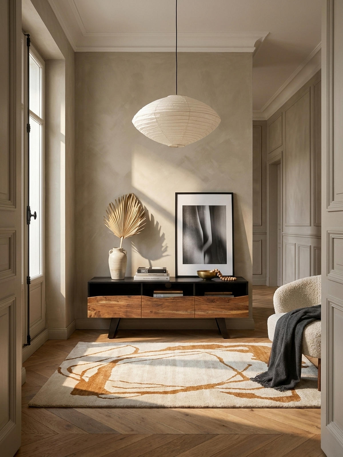 LOWBOARD Akazie Massivholz Modern Stil 140x50x40 cm Baumkante mit Schublade und Türen - Schwarz, Holz/Metall (140/50/40cm) - KADIMA DESIGN