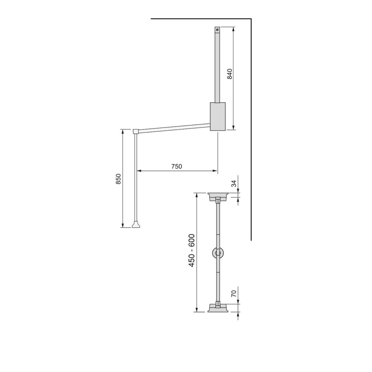 KLEIDERLIFT für Garderoben Hang, 450 - 600, Verchromt, Stahl und Kunststoff - Chromfarben, Metall (16/9/86.5cm) - EMUCA