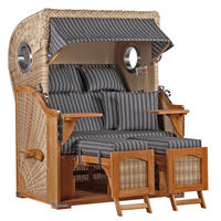 STRANDKORB Düne 2-Sitzer Teak Shell Bullauge - Braun/Grau, Holz/Metall (125/170/80cm) - Mr. Deko