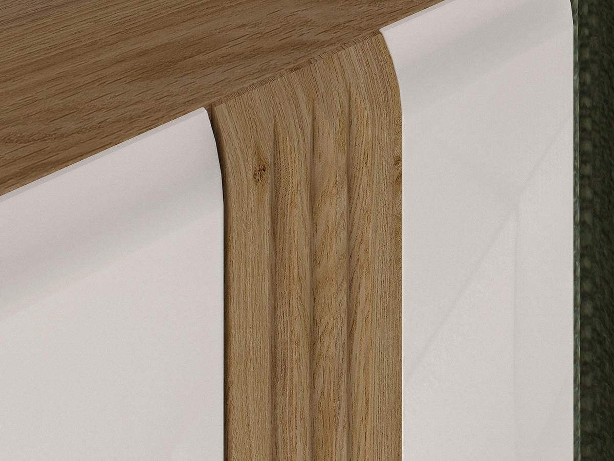 WOHNZIMMER-SET Adagio weiß Hochglanz / Eiche castello 5-teilig - Weiß Hochglanz/Weiß, Holz/Holzwerkstoff (367/196/42cm) - Feldmann-Wohnen