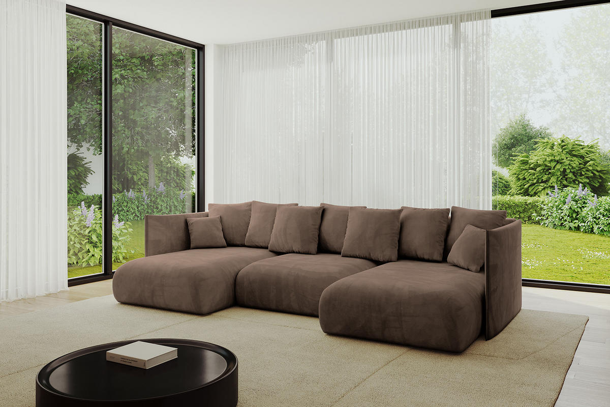 WOHNLANDSCHAFT mit Schlaffunktion und Bettkasten ONESK-U 304x165x40 Braun Velours - Braun, Holzwerkstoff/Kunststoff (304/90/165cm) - ALTDECOR