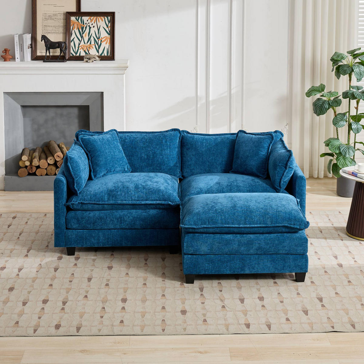 2-SITZER-SOFA aus Chenille mit modularem Design, blau - Blau, Textil (75/84/198cm)