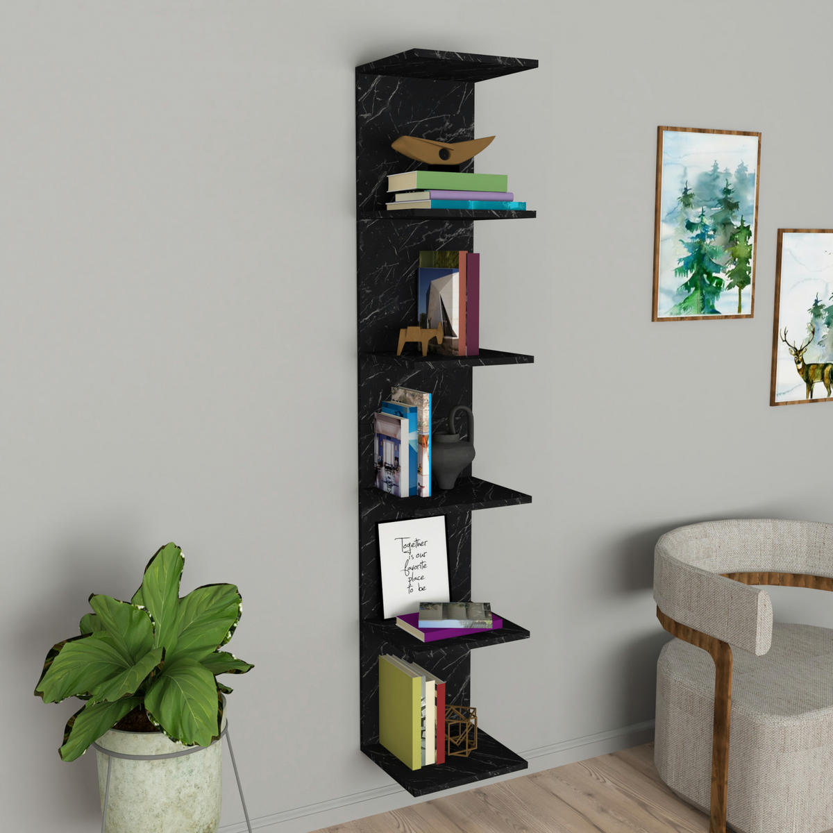 WANDREGAL Surahammar - Schwarz, Holzwerkstoff (34.5/180/30cm) - [en.casa]