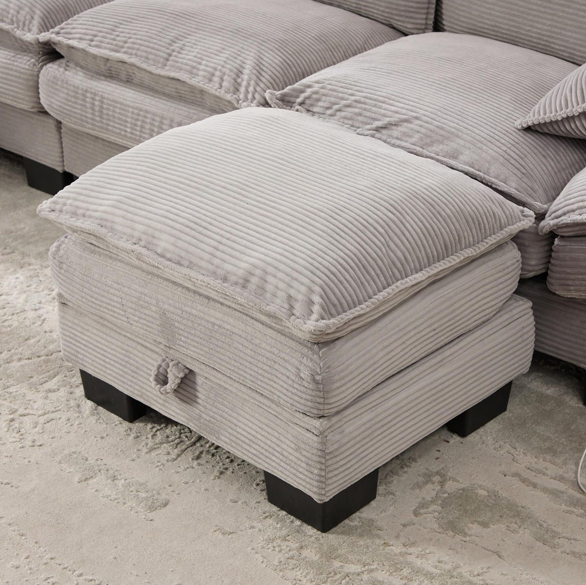 SOFA modular 2-Sitzer mit 2 Hockern Corduroy Light Gray - Hellgrau, Holzwerkstoff (132/84/190cm) - Meubliv