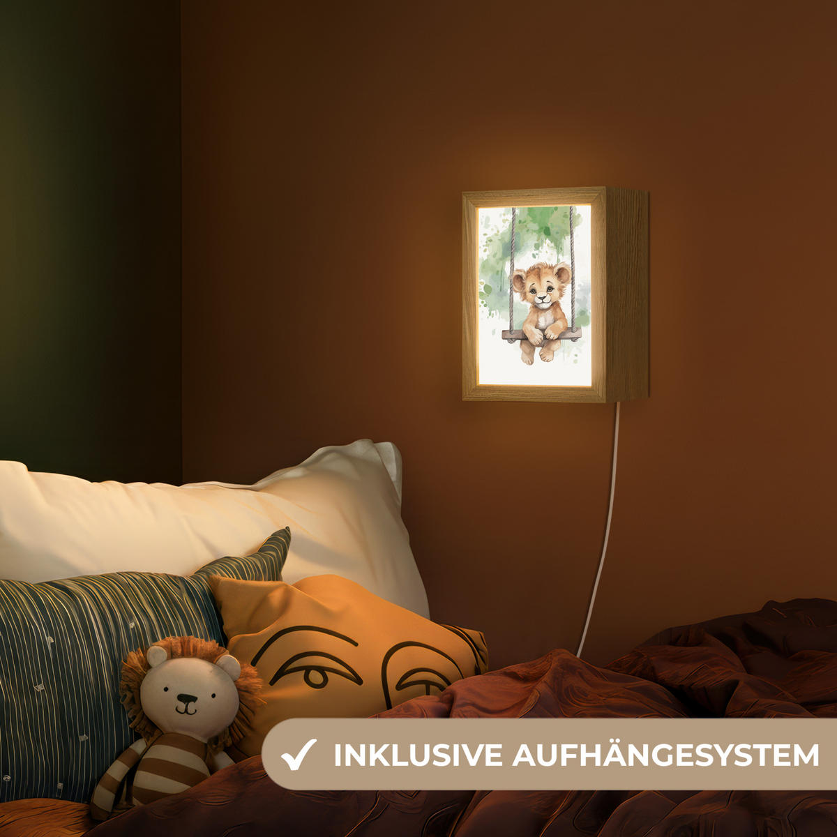 NACHTTISCHLAMPE Löwe - Tier - Kinder - Dschungel 15x20 cm - Weiß, Holzwerkstoff (8/15/20cm)