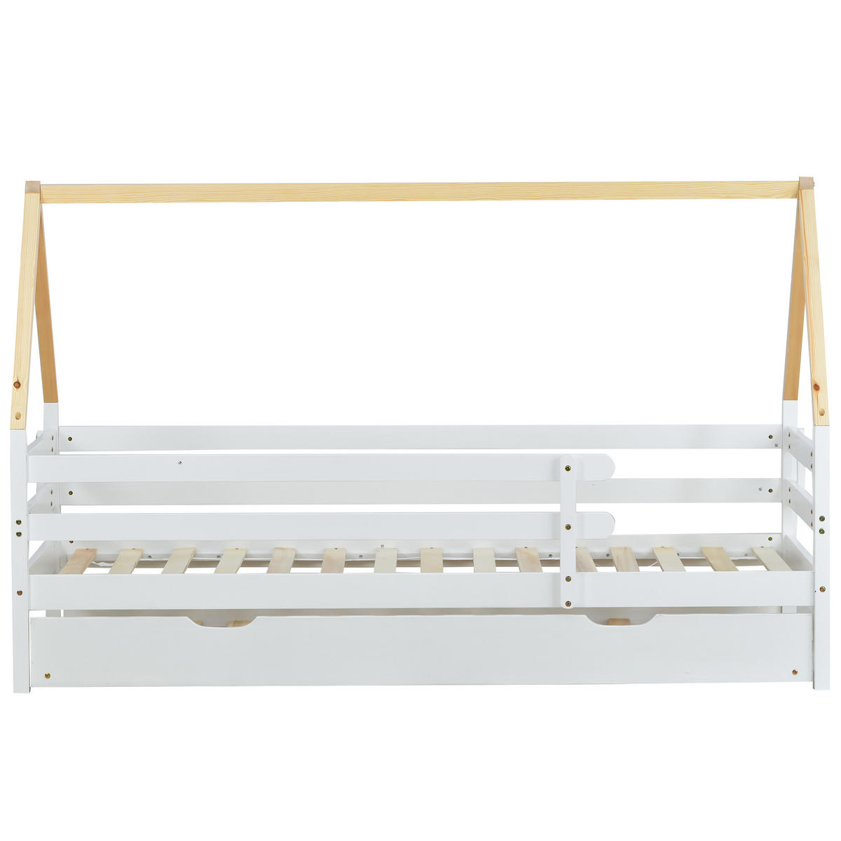 HAUSBETT 90/200 cm DE-00434, in Weiß/Natur, Ausziehbett und Rollen - Weiß, Holz (90/200cm) - ComfortXL