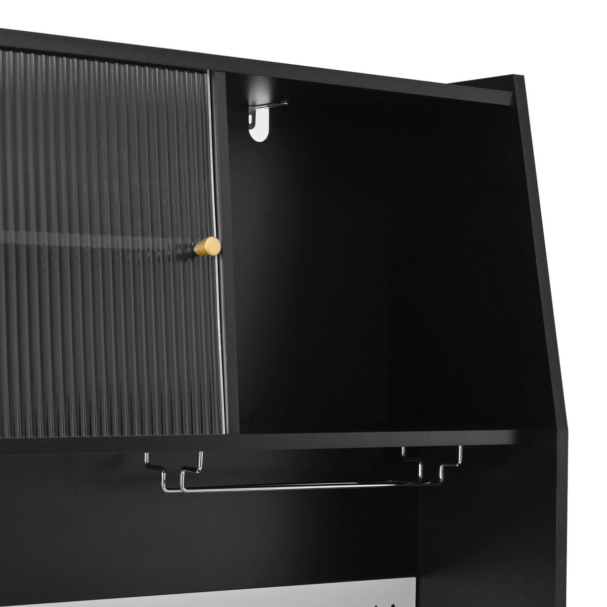 HOCHSCHRANK 120x40x184 cmSchwarz mit Fluted Glas & Ladestation - Schwarz, Holzwerkstoff (120/184/40cm) - Modfu