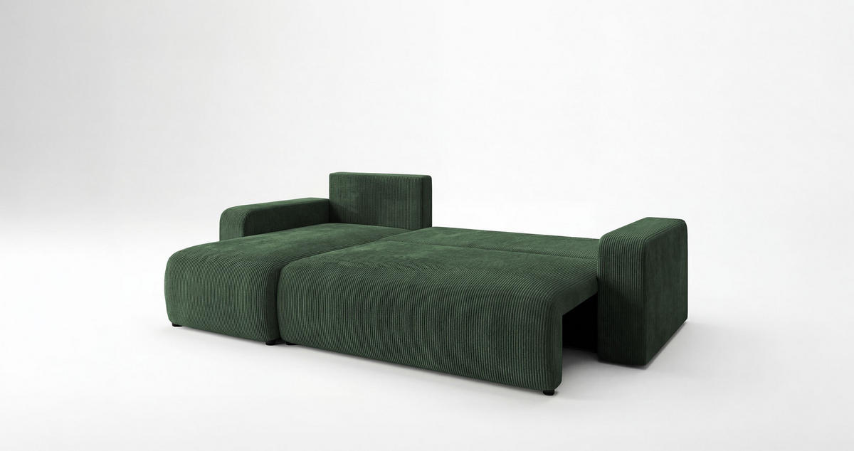 ECKSOFA PARIS links grün Cord Poso 14 - Schlaffunktion, Bettkasten - Grün, Textil (255/150cm) - Cornero