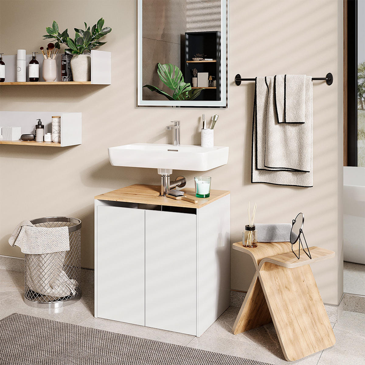 WASCHBECKENUNTERSCHRANK Viktor Weiß/Artisan 60.2 x 65 cm - Hellgrau/Weiß, Holzwerkstoff (60.2/65/45.5cm) - Vicco