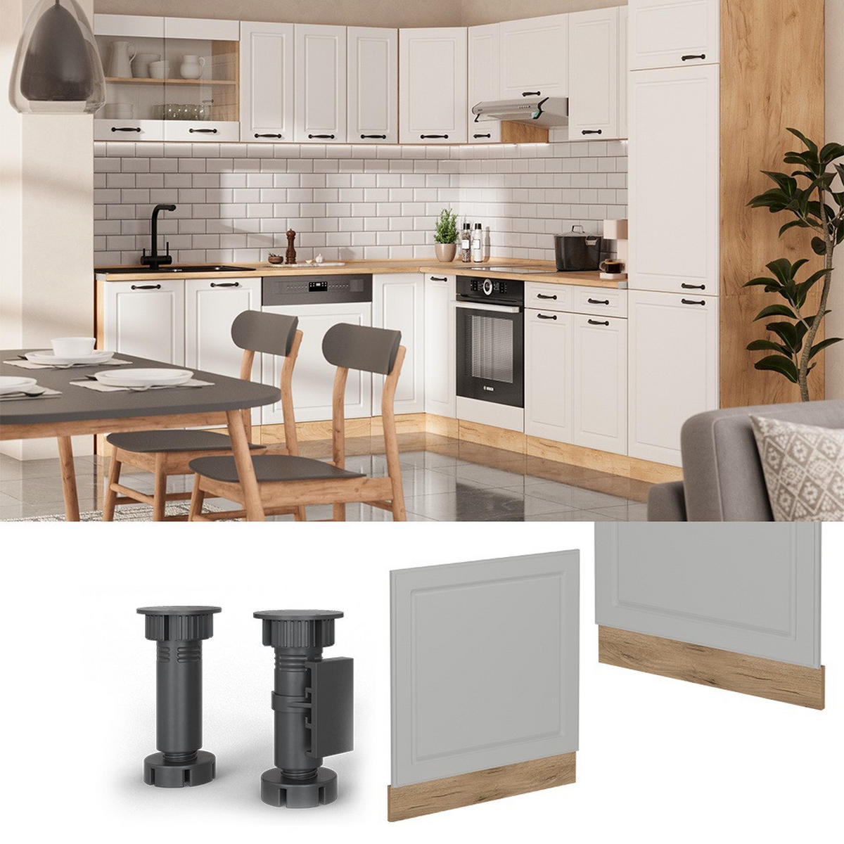 GESCHIRRSPÜLBLENDE R-Line Weiß Landhaus 60 cm , AP Anthrazit - Honigeiche/Eiche Wotan, Holzwerkstoff (60/57.2/1.6cm) - Vicco