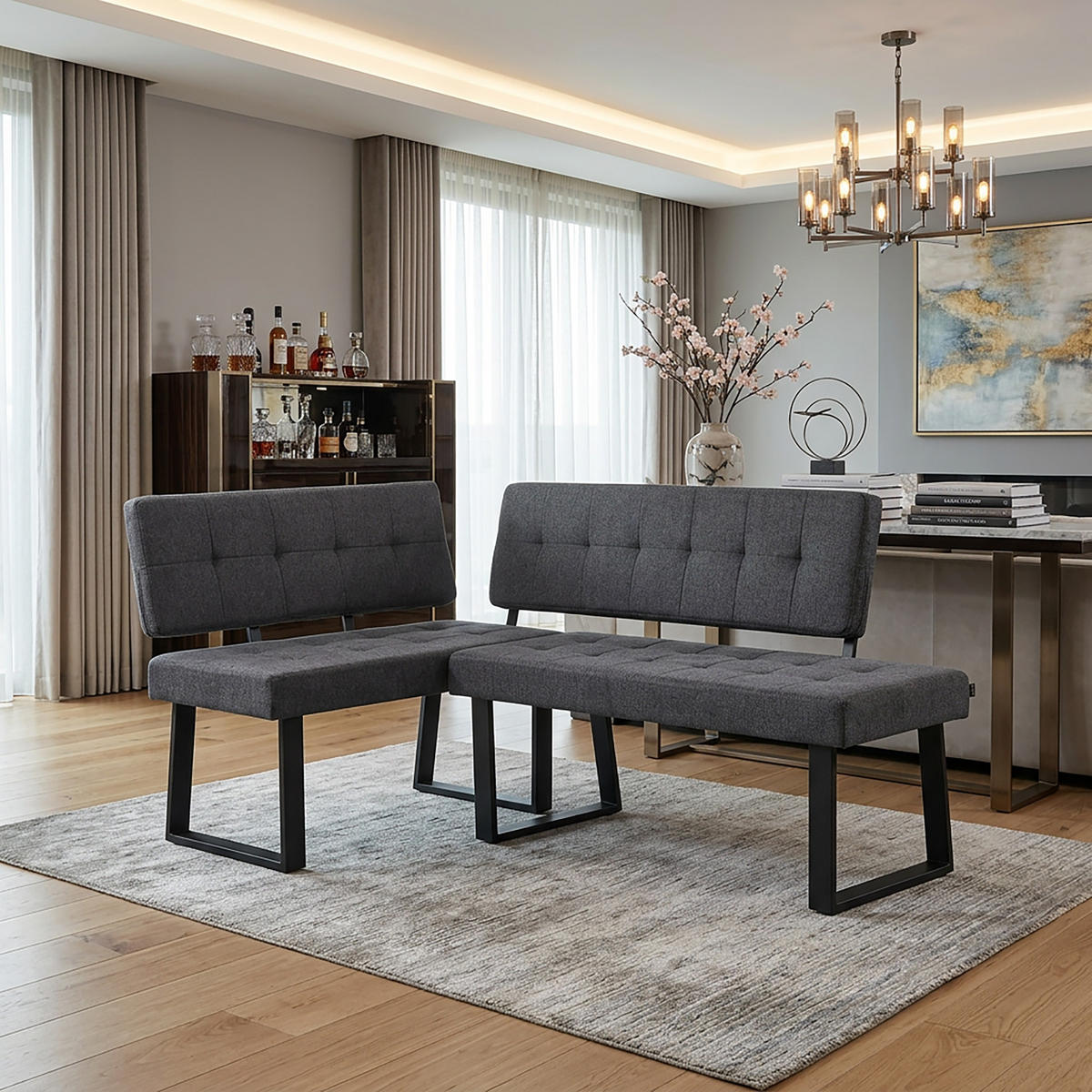 SITZBANK SIGFRID - Anthrazit, Textil/Metall (100/48/56cm) - B&D Home