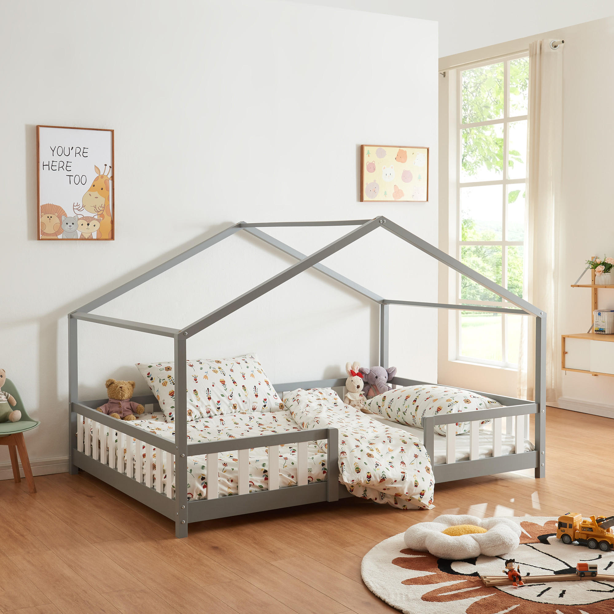 HAUSBETT Treviolo - Hellgrau/Weiß, Holz (140/200cm) - [en.casa]