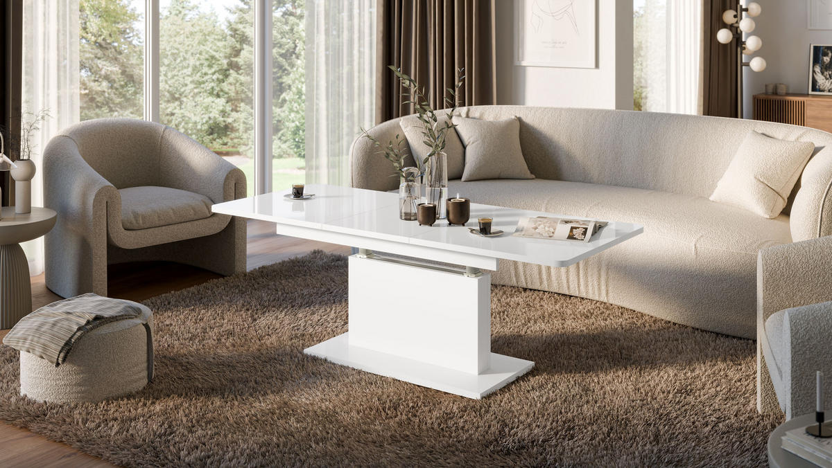 COUCHTISCH rechteckig Weiß Hochglanz 126/70/58 cm - Weiß Hochglanz, Holzwerkstoff (70/126/57cm) - designimpex