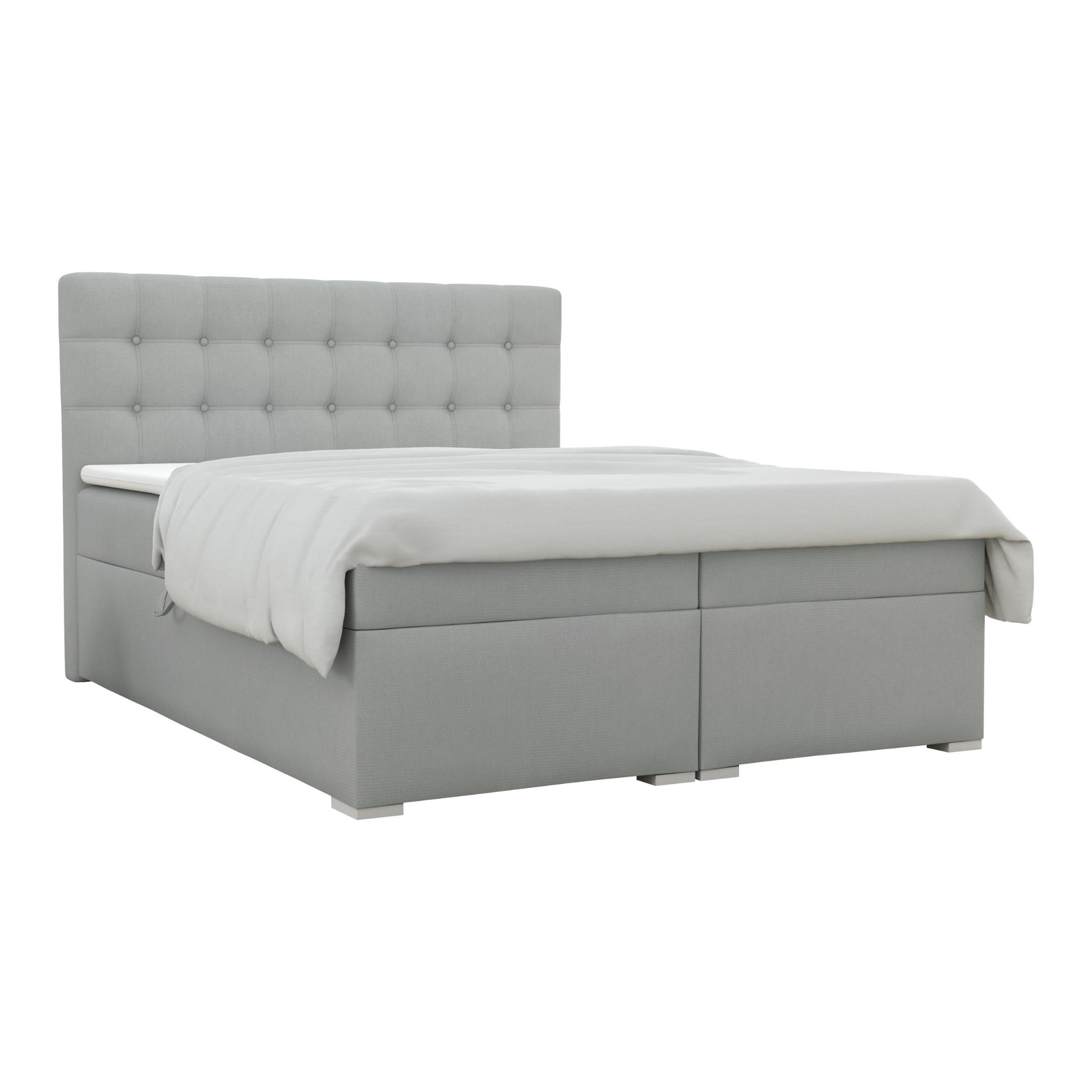 BOXBETT CLAUDIA 180/200 Velour Hellgrau mit Taschen-Federkernmatratzen 7 Zonen H4 - Hellgrau, Holzwerkstoff (180/200cm) - Deine Möbel 24