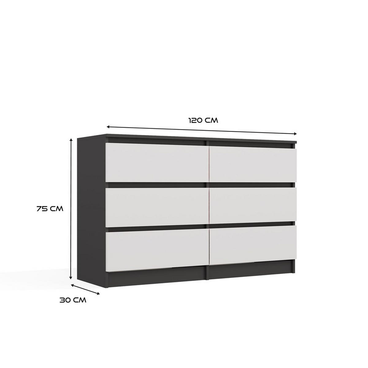 KOMODA - biela/antracitová, kompozitné drevo (120/75/30cm) - RAUMHIRSCH FURNITURE