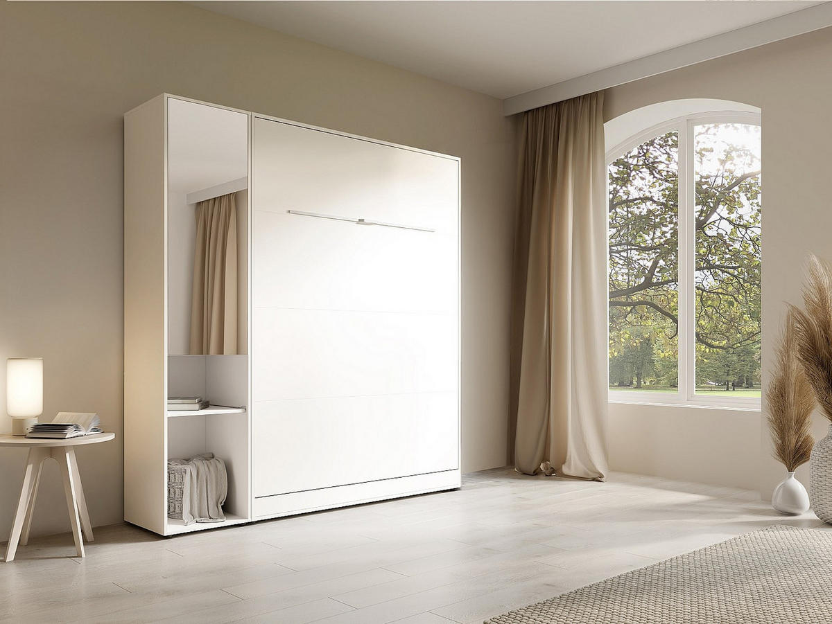 SCHRANKBETT - 2 Personen - holz - weiß Rapili - Weiß, Holz (160/200cm) - Vente-Unique